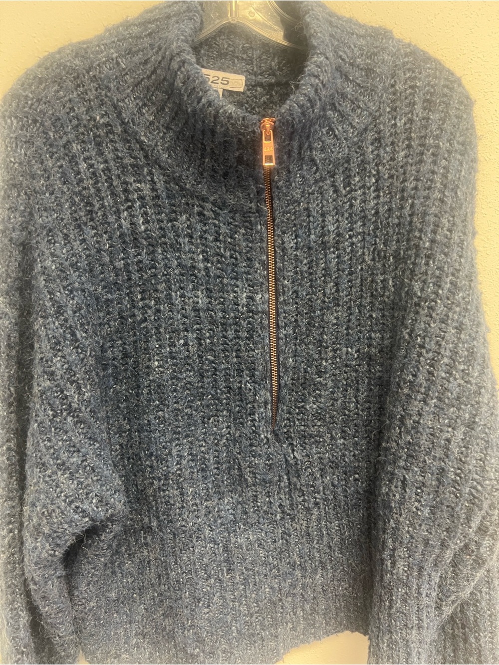 525 America Deep Blue Half-Zip Textured Turtleneck Sweater